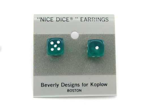 10mm Post Stud Dice Earrings - Transparent Green with White Pips