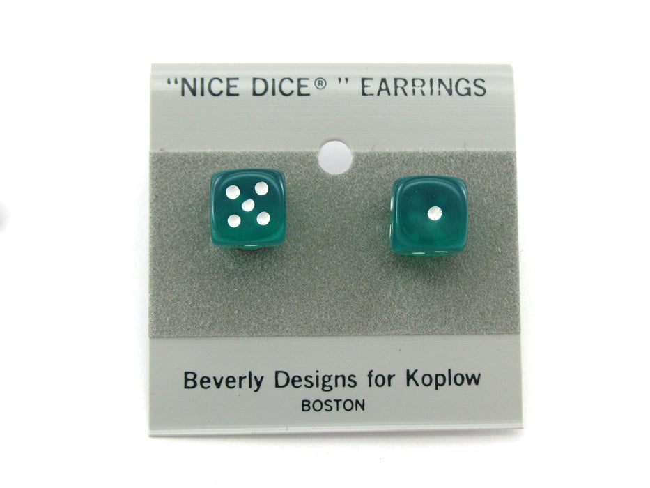 10mm Post Stud Dice Earrings - Transparent Green with White Pips