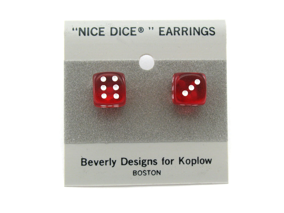 10mm Post Stud Dice Earrings - Transparent Red with White Pips