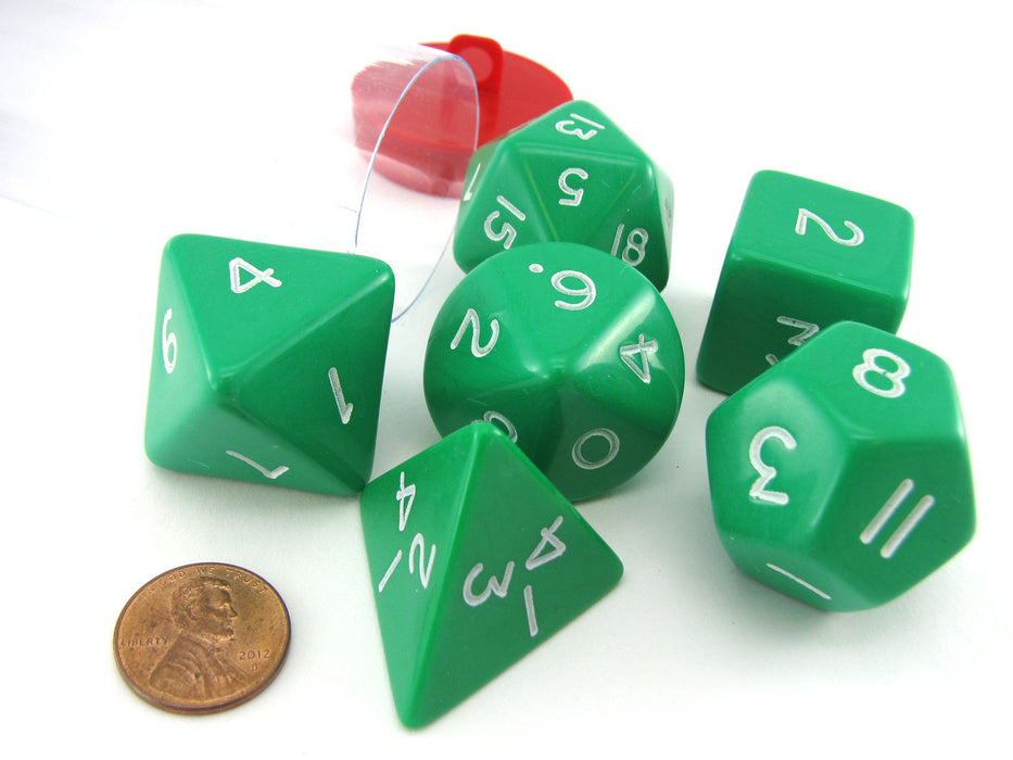 Jumbo Polyhedral 6-Die Dice Set 23mm-29mm- Green with White Numbers