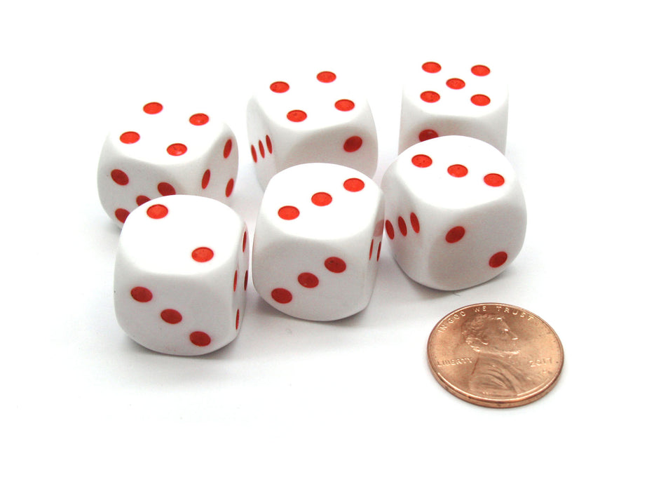 Pack of 6 Spotted 16mm Averaging Dice (2-3-3-4-4-5) - White with Red Spots
