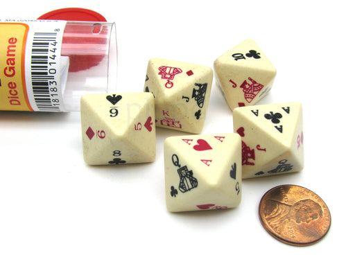 8-Sided Poker Dice Game with 5 Dice Travel Tube and Gaming Instructions