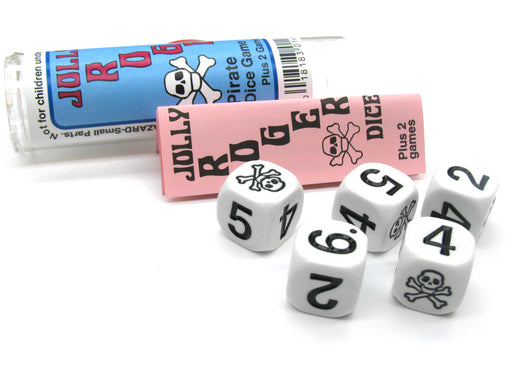 Jolly Roger Pirate Dice Game 5 Dice Set with Travel Tube and Instructions