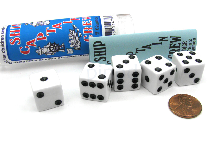 Ship Captain Crew Game Set with 5 White Dice Travel Tube and Gaming Instructions