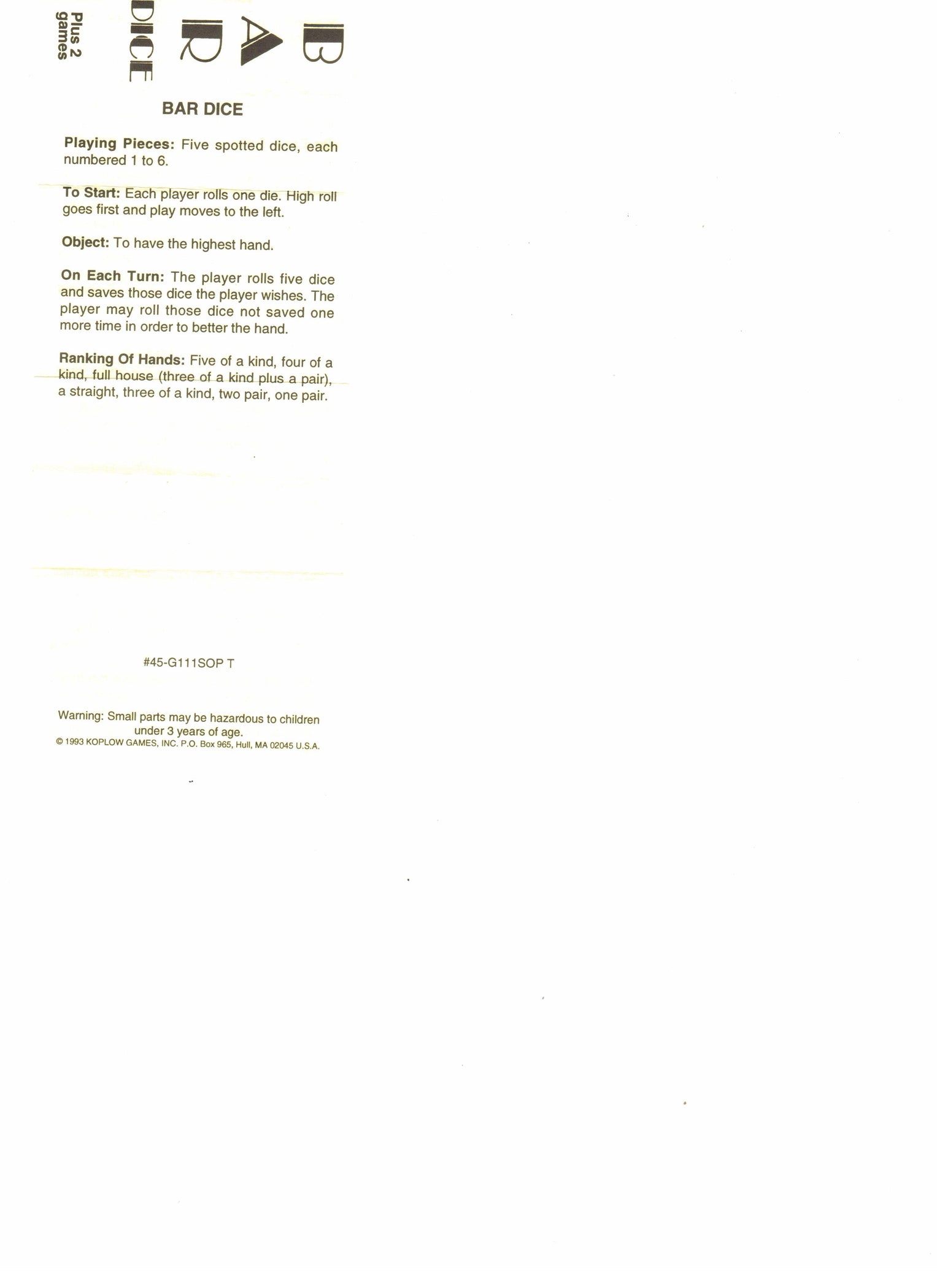 Bar Dice Game with 5 Dice Travel Tube and Gaming — Pippd