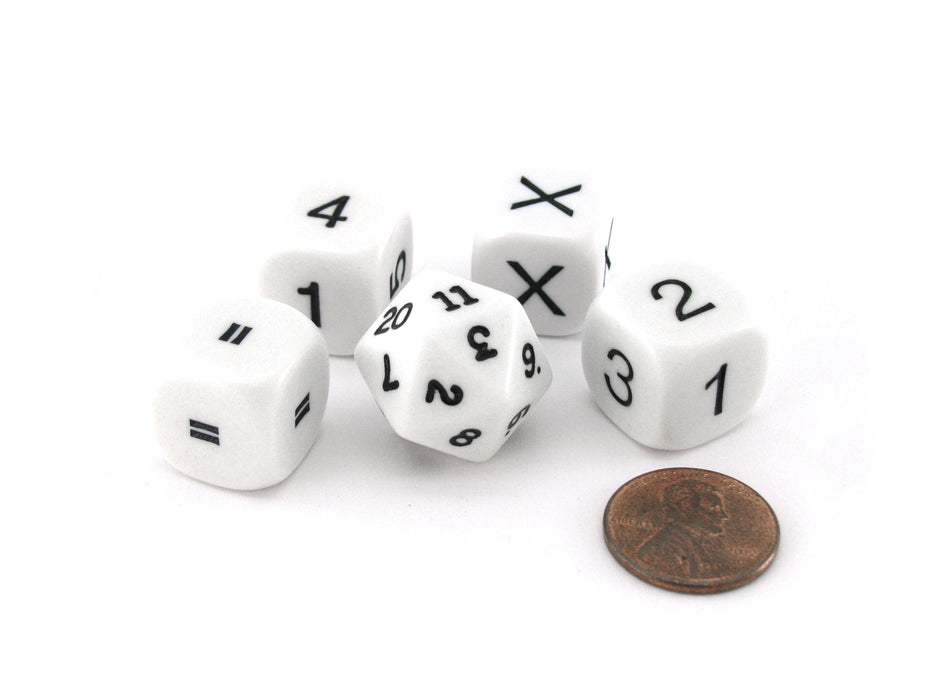 Pack of 5 Basic Multiplication Math Dice Kit - White with Black
