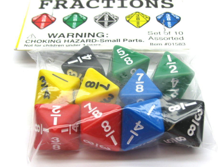 Pack of 10 Math Dice 8-Sided Fraction - Color Selection Varies