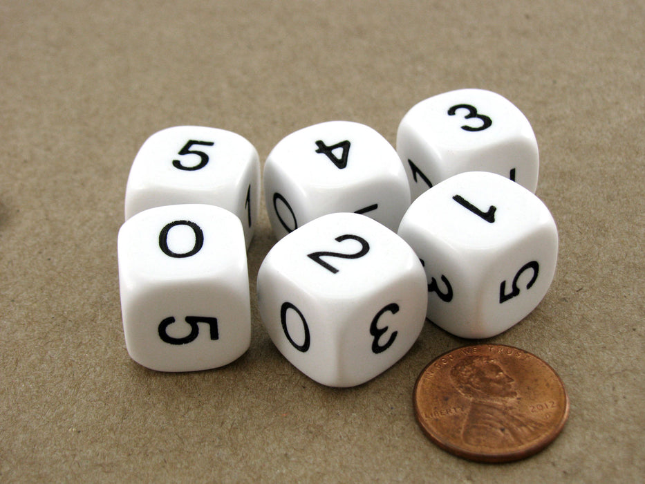 Pack of 6 Opaque Math Number (0-5) 16mm Dice - White with Black