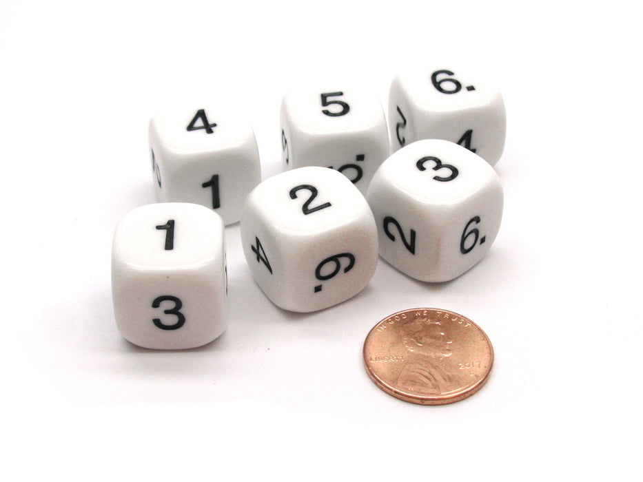 Pack of 6 Opaque Math Number (Numbered 1-6) 16mm Dice - White with Black