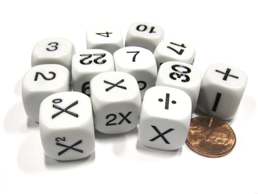 Set of 12 Educational Addition Subtraction Multiplication Division Math Dice