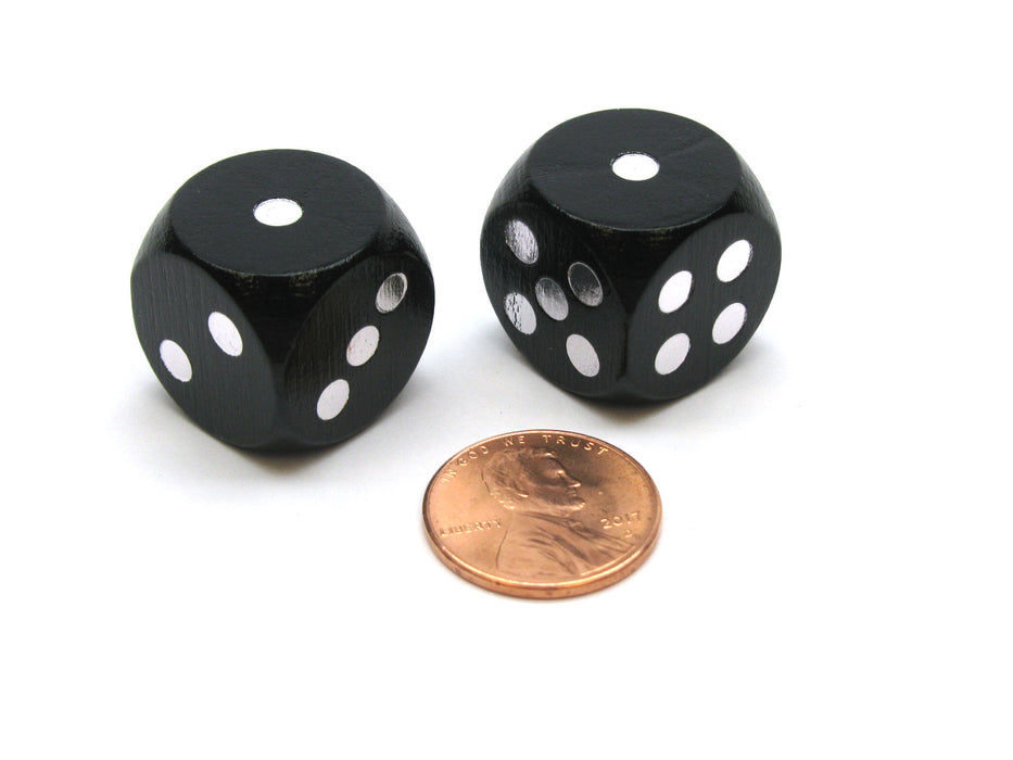Pack of 2 18mm Wood Dice Loaded To Roll 1 - Black with Silver Pips