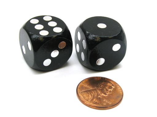 Set of 2 D6 18mm Loaded 'Roll Lots of 7s' Weighted Dice - Black with Silver Pips