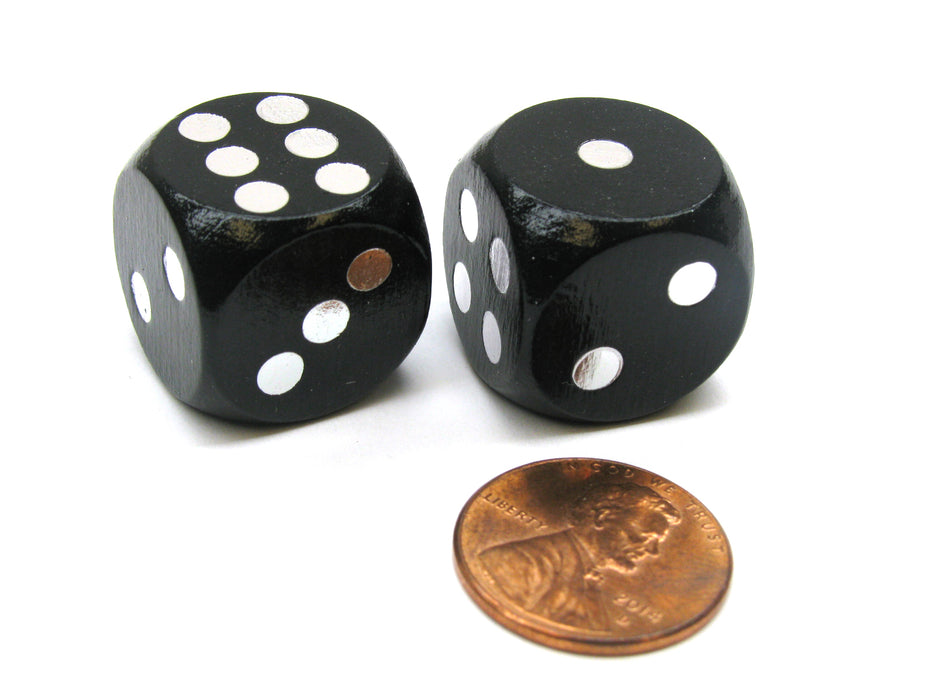 Set of 2 D6 18mm Loaded 'Roll Lots of 7s' Weighted Dice - Black with Silver Pips