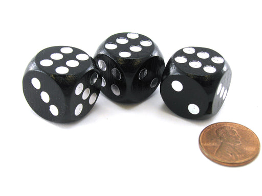 Pack of 3 18mm Wood Dice, Character Builder Loaded to Roll 6s- Black with Silver