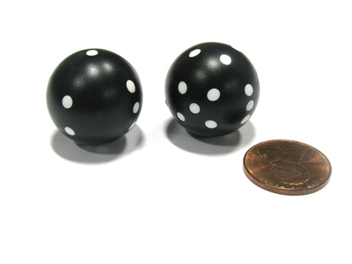Set of 2 22mm Round Circular Circle Dice, Weighted - Black with White Pips
