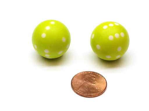 Set of 2 22mm Round Circular Circle Dice, Weighted - Neon Green with White Pips