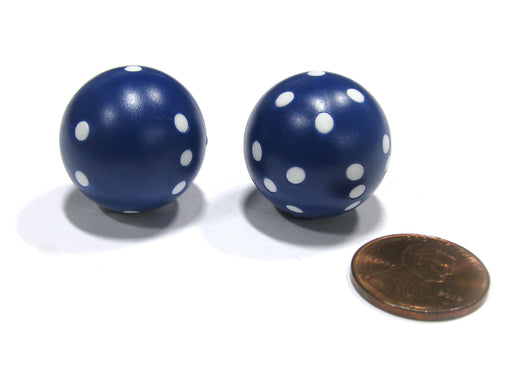 Set of 2 22mm Round Circular Circle Dice, Weighted - Blue with White Pips