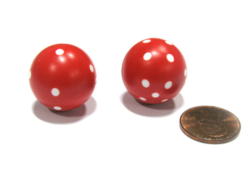 Set of 2 22mm Round Circular Circle Dice, Weighted - Red with White Pips