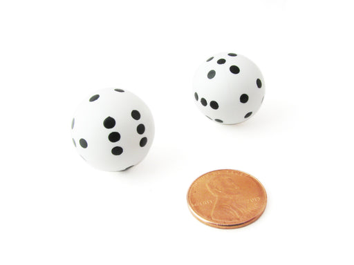 Set of 2 22mm Round Circular Circle Dice, Weighted - White with Black Pips