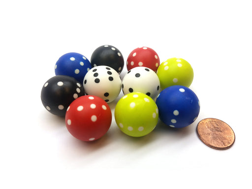 Pack of 10 22mm Round Circular (Circle) Dice Weighted to Display Number-5 Colors