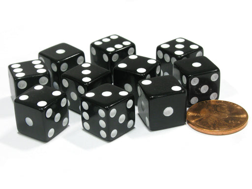 Set of 10 Six Sided D6 12mm Dice Die Squared RPG D&D Bunco Board Game Black