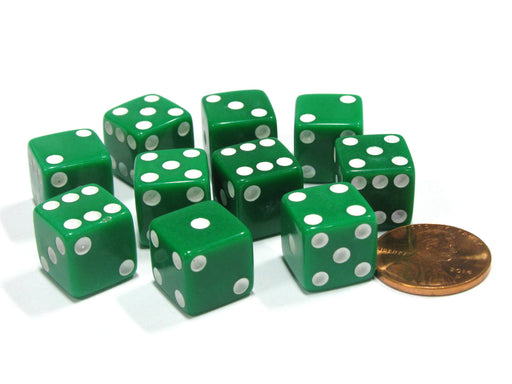 Set of 10 Six Sided D6 12mm Dice Die Squared RPG D&D Bunco Board Game Green
