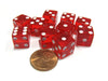 Set of 10 D6 Six-Sided 12mm Transparent Dice - Red with White Pips