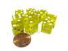Set of 10 D6 Six-Sided 12mm Transparent Dice - Yellow with White Pips
