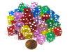 Set of 50 D6 Six-Sided 12mm Transparent Dice - 10 of Blue Green Pink Red Yellow