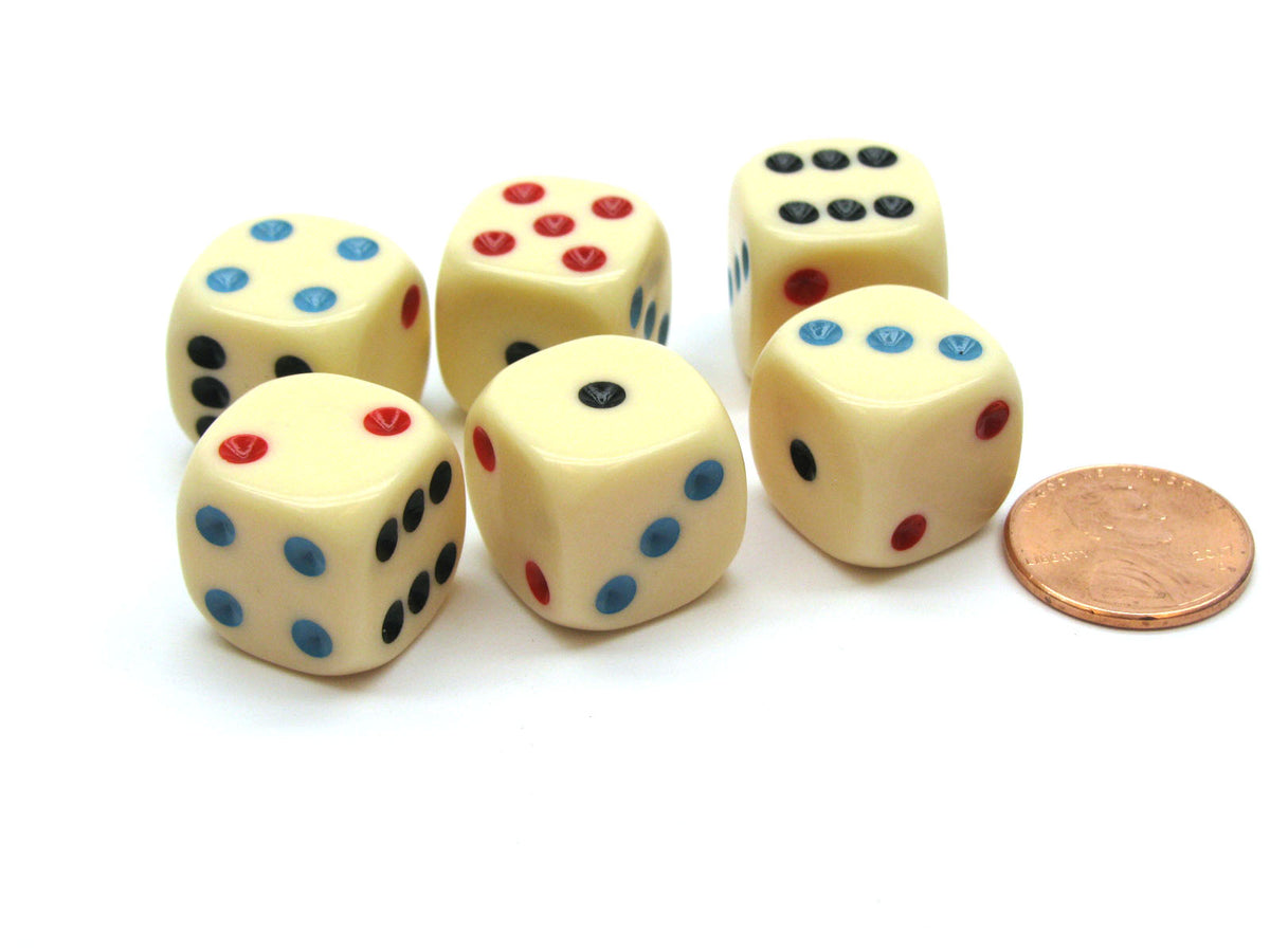 Pack of 6 16mm Round Opaque Michigan Red Eye Dice Ivory — Pippd