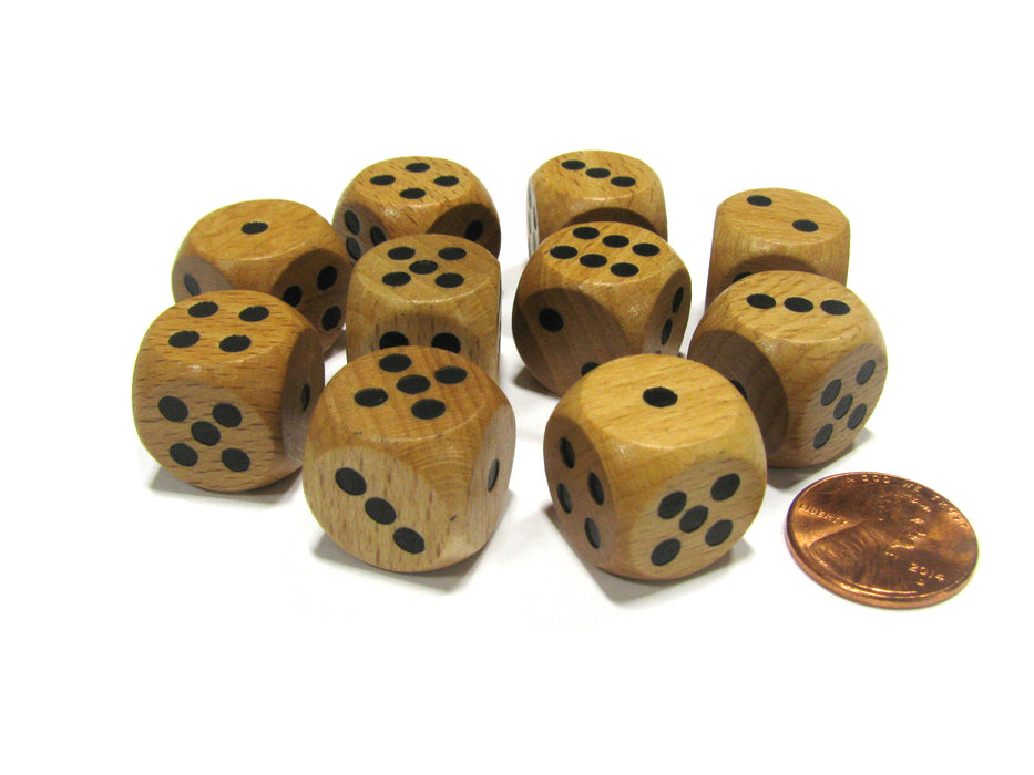 Set of 10 D6 Six Sided 16mm Round Edge Wooden Dice ~ Wood Dice