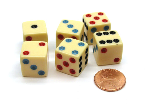 Pack of 6 16mm Square Opaque Michigan Red Eye Dice - Ivory