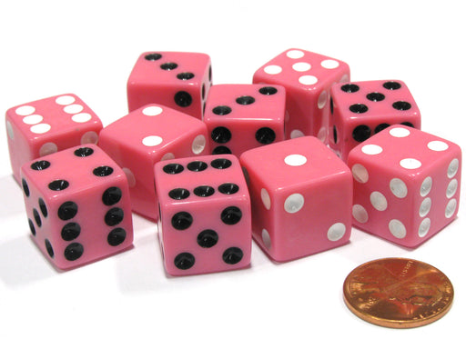 Set of 10 D6 16mm Dice, Inversed Pips- 5 Pink w White Pip and 5 Pink w Black Pip