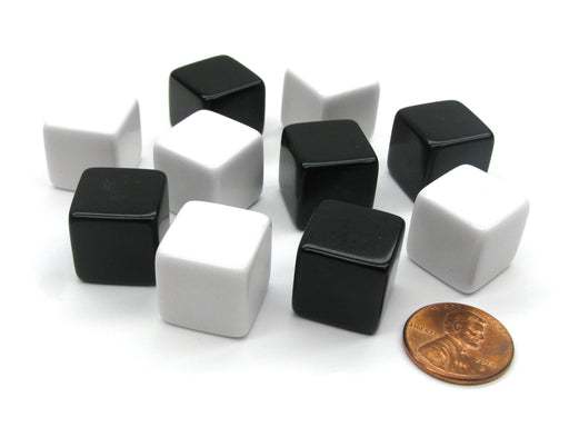 Set of 10 D6 16mm Blank Opaque Inverse Dice - 5 Black and 5 White