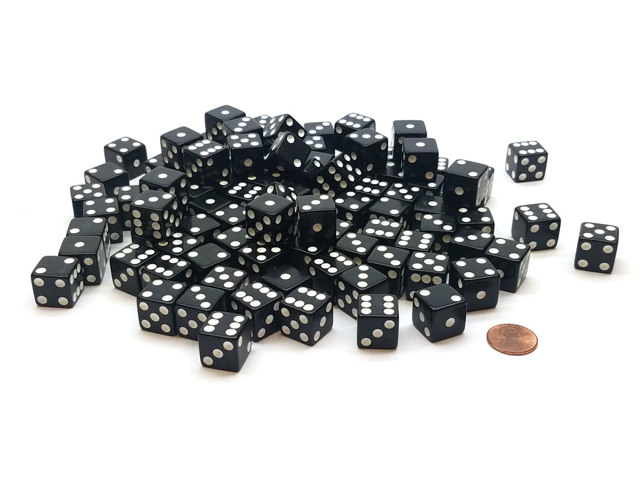 Pack of 100 Standard Sized 16mm Six-Sided Dice - Black with White Pips