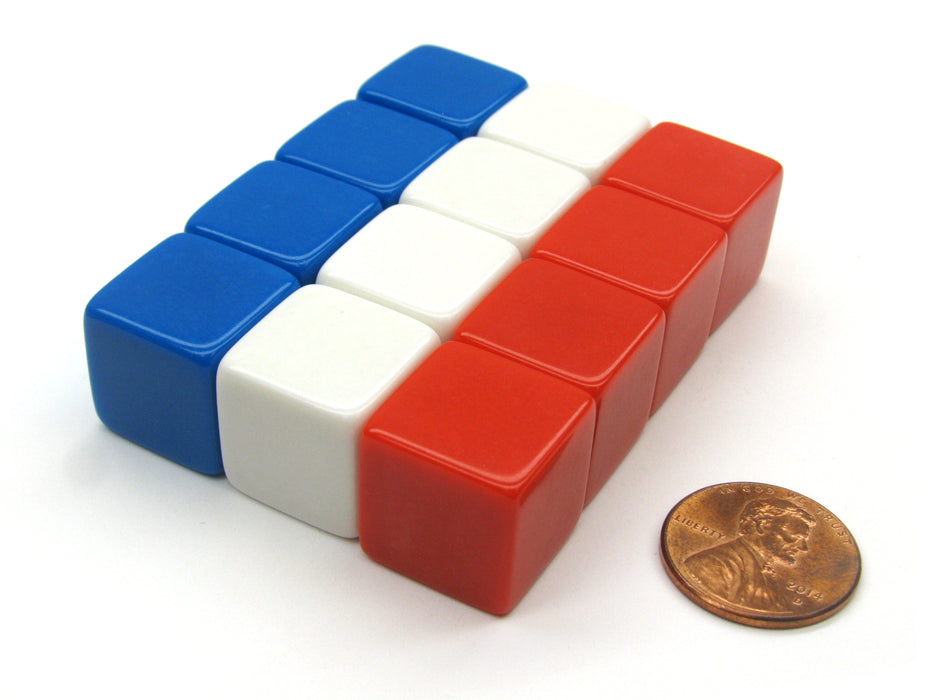 Set of 12 D6 16mm Blank Opaque Patriotic Dice - 4 Each of Red White and Blue