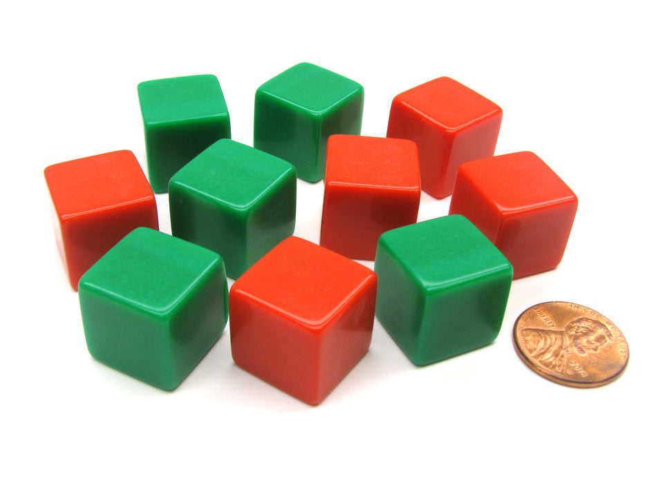 Set of 10 D6 16mm Blank Opaque Christmas Dice - 5 Green and 5 Red