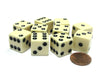 Set of 10 Six Sided Square Opaque 16mm D6 Dice - Ivory with Black Pip Die