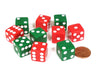Set of 10 D6 Six Sided Opaque 16mm D6 Dice - Christmas Colors 5 Green & 5 Red