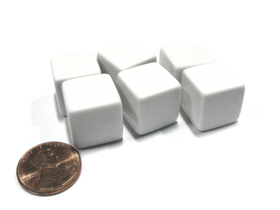 Set of 6 D6 16mm Blank Opaque Dice with Customizable Stickers - Solid White