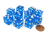 Pack of 10 16mm D6 Square Edge Transparent Dice - Blue with White Pips