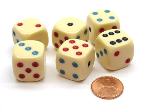 Pack of 6 19mm Round Opaque Michigan Red Eye Dice - Ivory