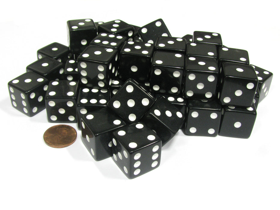Set of 50 Large 19mm D6 Opaque Dice - Black with White Pips