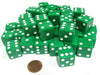 Set of 50 Large 19mm D6 Opaque Dice- Green with White Pips