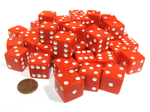 Set of 50 Large 19mm D6 Opaque Dice - Red with White Pips