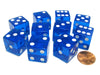 Set of 10 D6 Square Edged 19mm Dice - Transparent Blue with White Pips