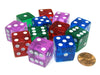 Set of 12 D6 19mm Dice - 3 Each of Transparent Blue Red Green and Pink