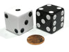 Set of 2 Inverse D6 25mm Large Opaque Jumbo Dice - 1 White and 1 Black