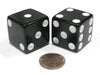 Set of 2 D6 25mm Large Opaque Jumbo Dice - Black with White Pips
