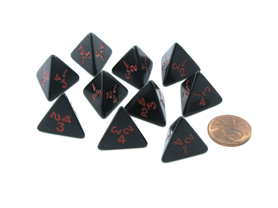 Pack of 10 D4 18mm Opaque Dice - Black with Red Numbers